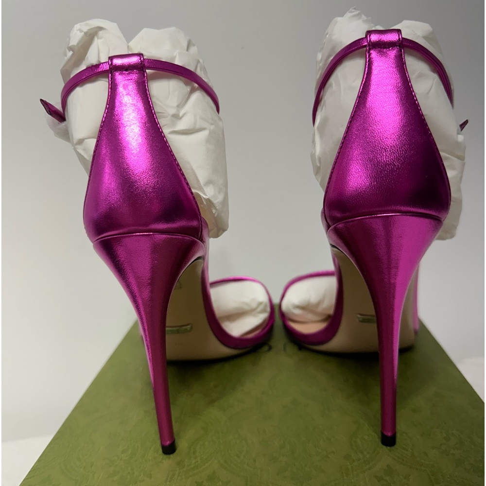 Gucci Heels Sandal Fuchsia Leather 💖 Size 39 - Picture 4 of 12